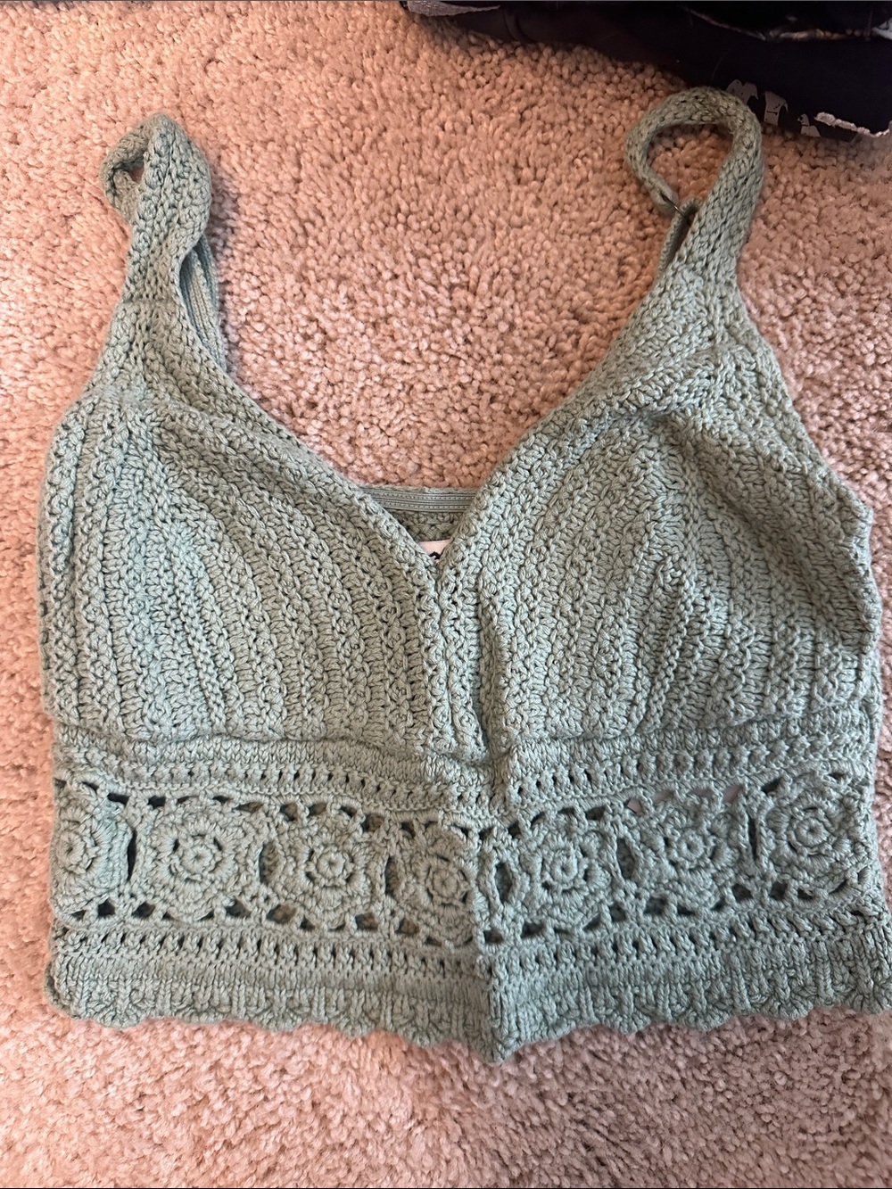 Hollister Crochet Knit Crop Top - Sage